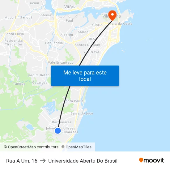 Rua A Um, 16 to Universidade Aberta Do Brasil map