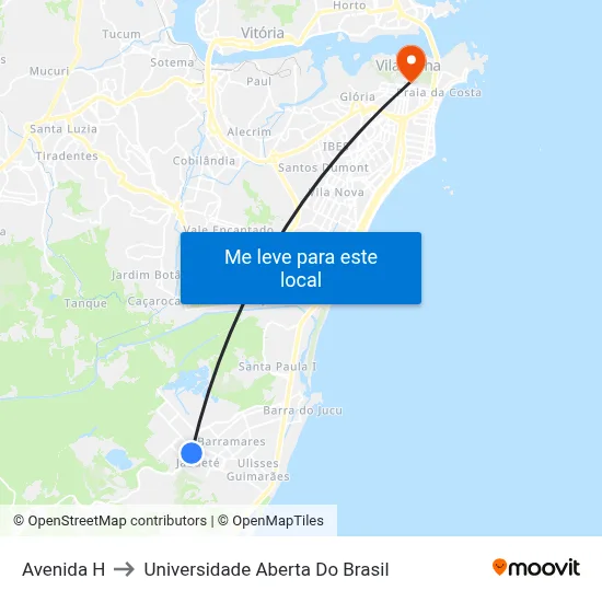 Avenida H to Universidade Aberta Do Brasil map