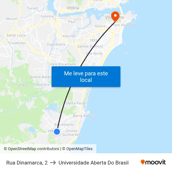 Rua Dinamarca, 2 to Universidade Aberta Do Brasil map