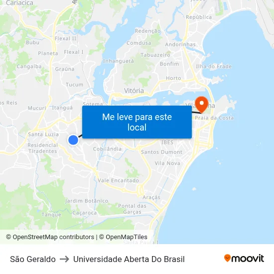 São Geraldo to Universidade Aberta Do Brasil map