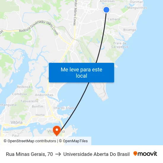 Rua Minas Gerais, 70 to Universidade Aberta Do Brasil map