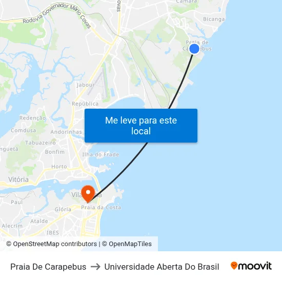 Praia De Carapebus to Universidade Aberta Do Brasil map