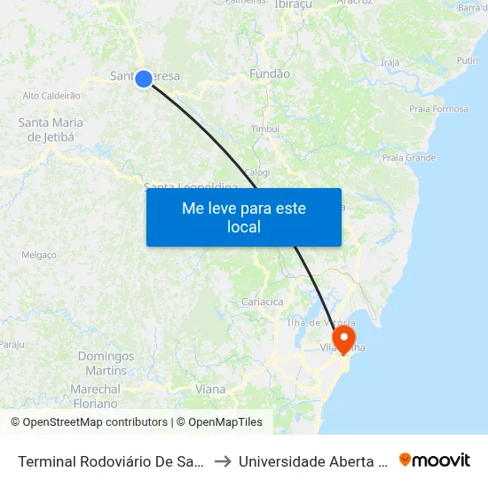 Terminal Rodoviário De Santa Teresa to Universidade Aberta Do Brasil map