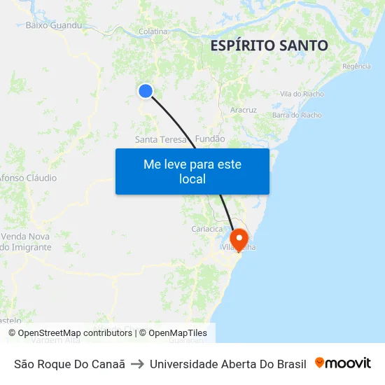 São Roque Do Canaã to Universidade Aberta Do Brasil map