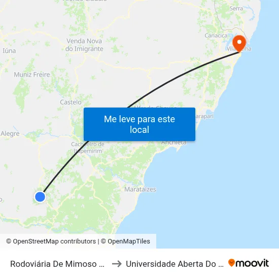 Rodoviária De Mimoso Do Sul to Universidade Aberta Do Brasil map