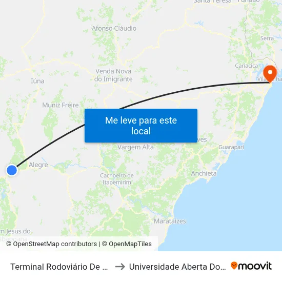 Terminal Rodoviário De Guaçuí to Universidade Aberta Do Brasil map
