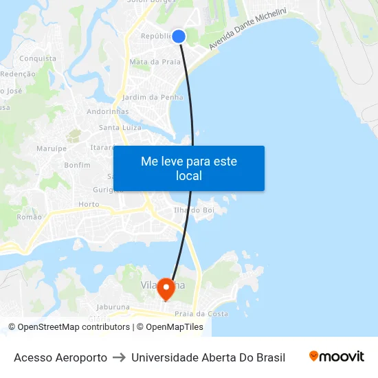 Acesso Aeroporto to Universidade Aberta Do Brasil map