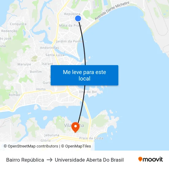 Bairro República to Universidade Aberta Do Brasil map
