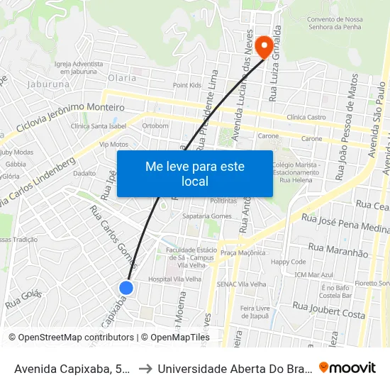 Avenida Capixaba, 505 to Universidade Aberta Do Brasil map