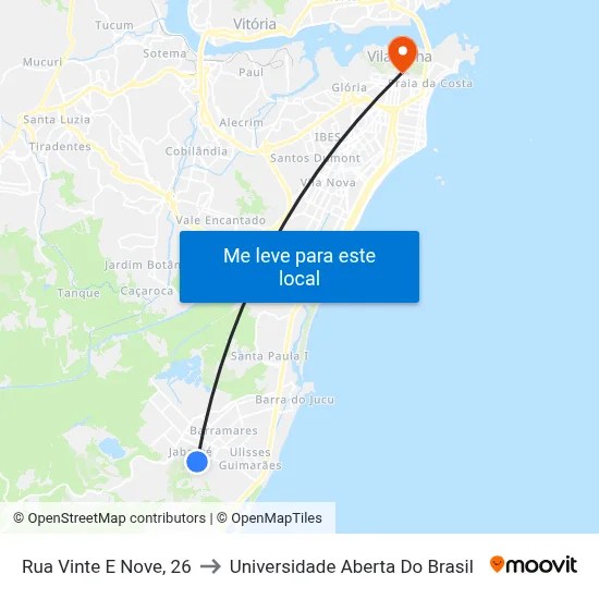 Rua Vinte E Nove, 26 to Universidade Aberta Do Brasil map