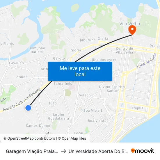 Garagem Viação Praia Sol to Universidade Aberta Do Brasil map