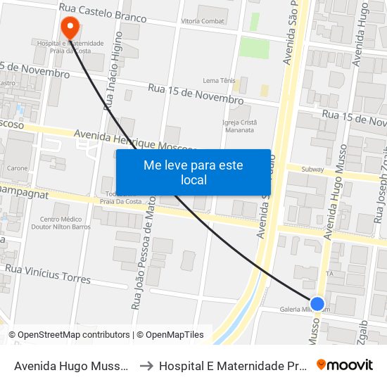 Avenida Hugo Musso, 500-624 to Hospital E Maternidade Praia Da Costa map