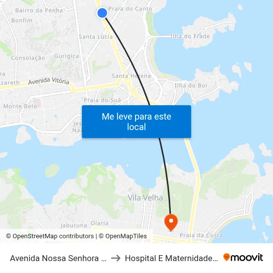 Avenida Nossa Senhora Da Penha, 1429 to Hospital E Maternidade Praia Da Costa map