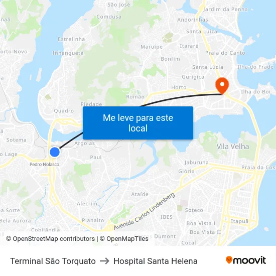 Terminal São Torquato to Hospital Santa Helena map