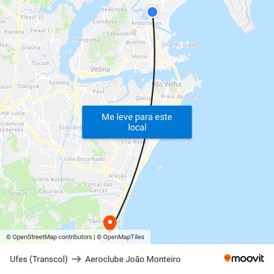 Ufes (Transcol) to Aeroclube João Monteiro map