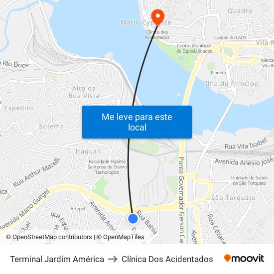 Terminal Jardim América to Clínica Dos Acidentados map