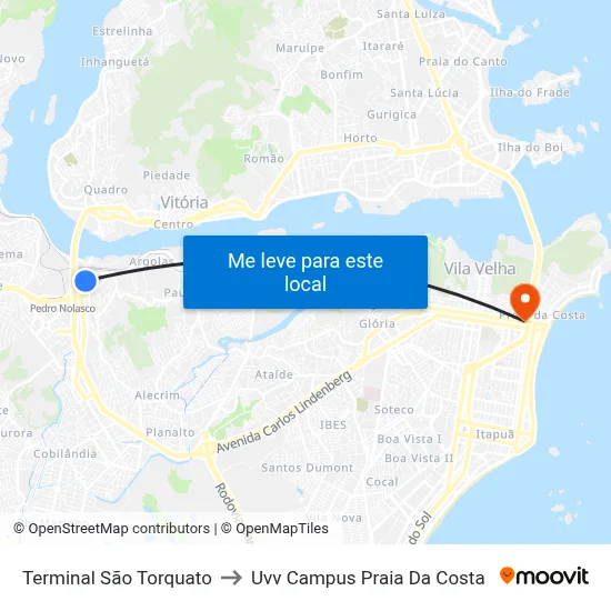 Terminal São Torquato to Uvv Campus Praia Da Costa map