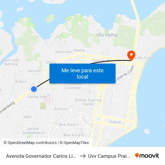 Avenida Governador Carlos Lindenberg, 1428 to Uvv Campus Praia Da Costa map