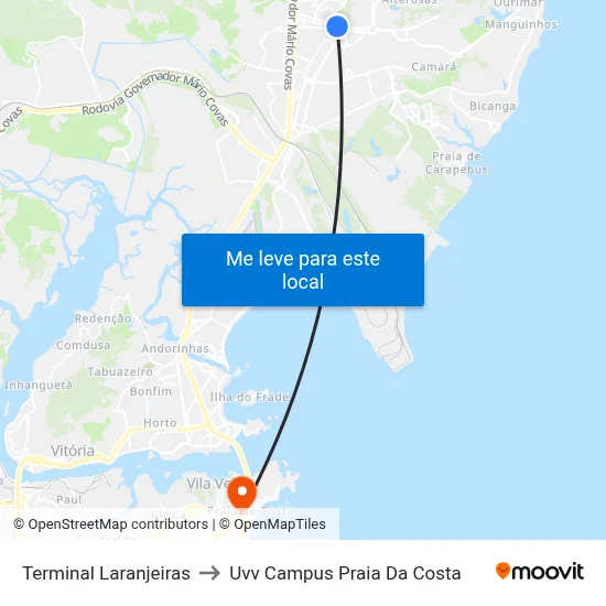 Terminal Laranjeiras to Uvv Campus Praia Da Costa map