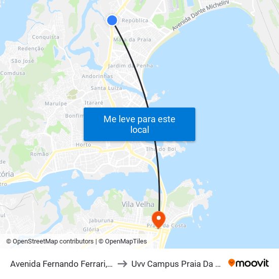 Avenida Fernando Ferrari, 1784 to Uvv Campus Praia Da Costa map
