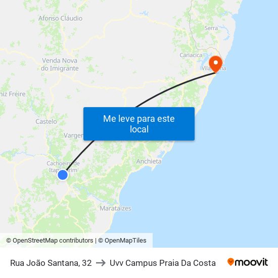 Rua João Santana, 32 to Uvv Campus Praia Da Costa map