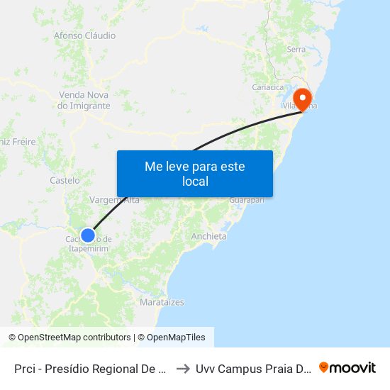 Prci - Presídio Regional De Cachoeiro to Uvv Campus Praia Da Costa map