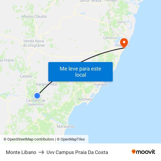 Monte Libano to Uvv Campus Praia Da Costa map