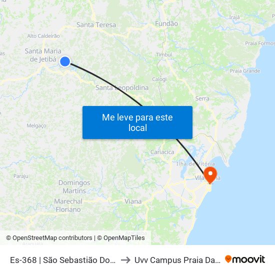 Es-368 | São Sebastião Do Recreio to Uvv Campus Praia Da Costa map