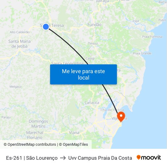 Es-261 | São Lourenço to Uvv Campus Praia Da Costa map