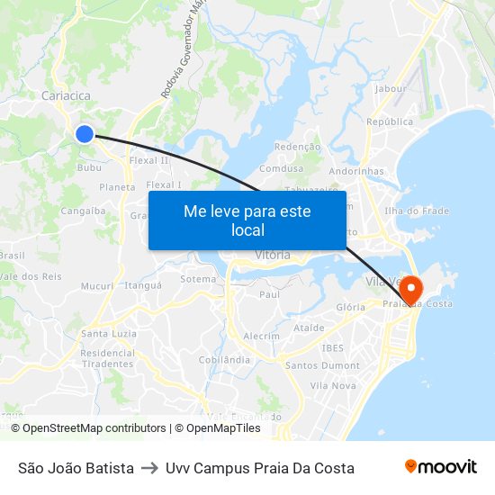 São João Batista to Uvv Campus Praia Da Costa map