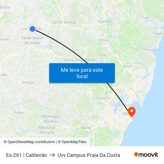 Es-261 | Caldeirão to Uvv Campus Praia Da Costa map