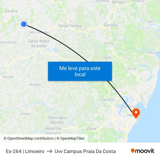 Es-264 | Limoeiro to Uvv Campus Praia Da Costa map