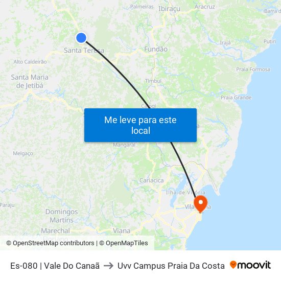 Es-080 | Vale Do Canaã to Uvv Campus Praia Da Costa map