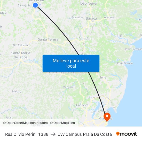Rua Olivio Perini, 1388 to Uvv Campus Praia Da Costa map