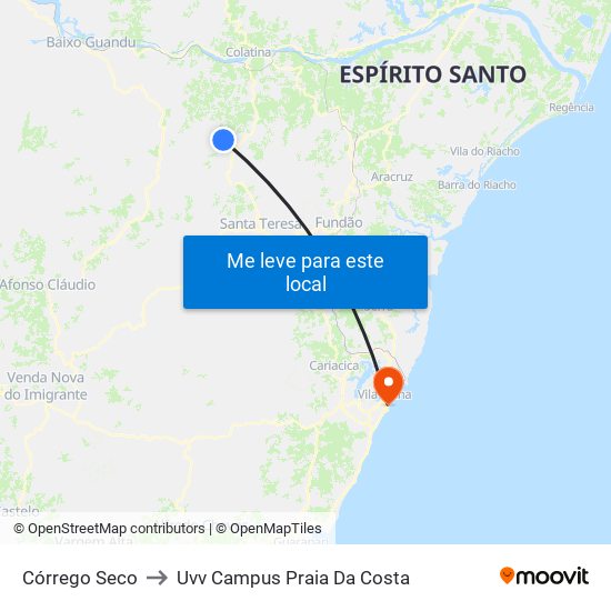 Córrego Seco to Uvv Campus Praia Da Costa map