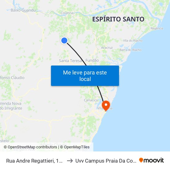 Rua Andre Regattieri, 1480 to Uvv Campus Praia Da Costa map