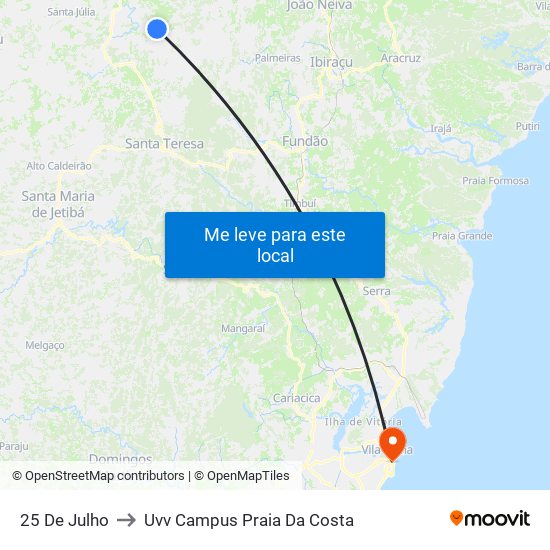 25 De Julho to Uvv Campus Praia Da Costa map