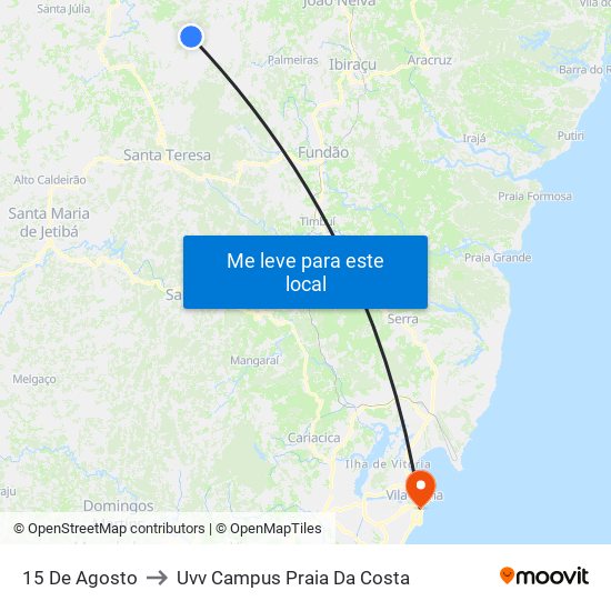 15 De Agosto to Uvv Campus Praia Da Costa map