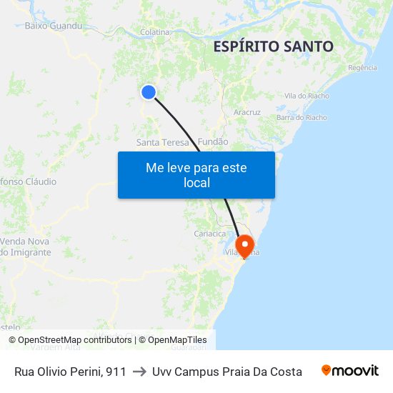 Rua Olivio Perini, 911 to Uvv Campus Praia Da Costa map