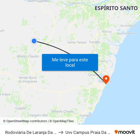 Rodoviária De Laranja Da Terra to Uvv Campus Praia Da Costa map