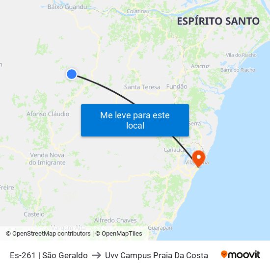 Es-261 | São Geraldo to Uvv Campus Praia Da Costa map