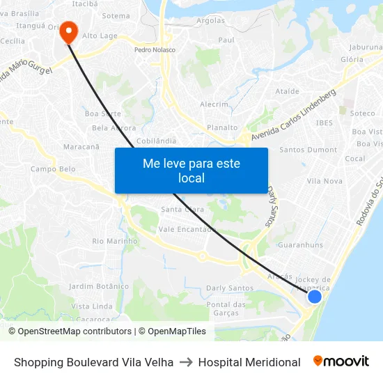 Shopping Boulevard Vila Velha to Hospital Meridional map