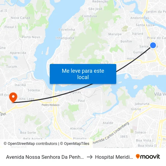 Avenida Nossa Senhora Da Penha, 1030 to Hospital Meridional map