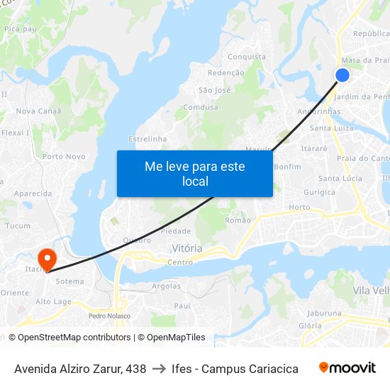 Avenida Alziro Zarur, 438 to Ifes - Campus Cariacica map