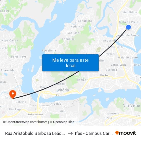 Rua Aristóbulo Barbosa Leão, 57-109 to Ifes - Campus Cariacica map