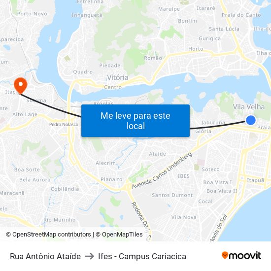 Rua Antônio Ataíde to Ifes - Campus Cariacica map