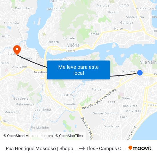 Rua Henrique Moscoso | Shopping Da Terra to Ifes - Campus Cariacica map