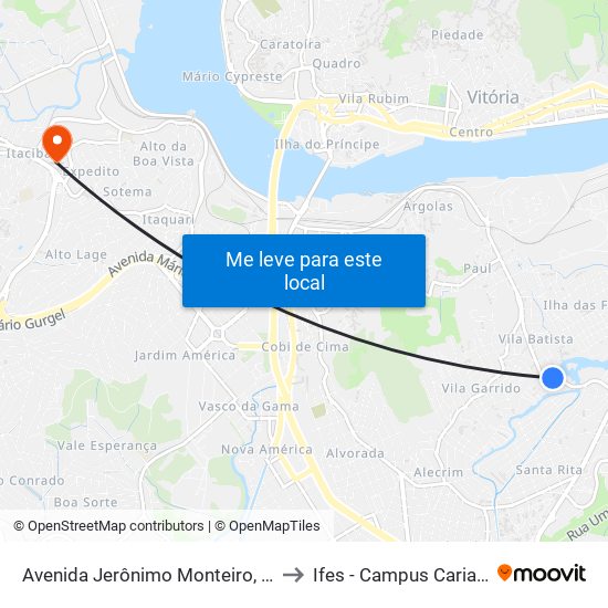 Avenida Jerônimo Monteiro, 4051 to Ifes - Campus Cariacica map