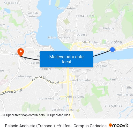 Palácio Anchieta (Transcol) to Ifes - Campus Cariacica map