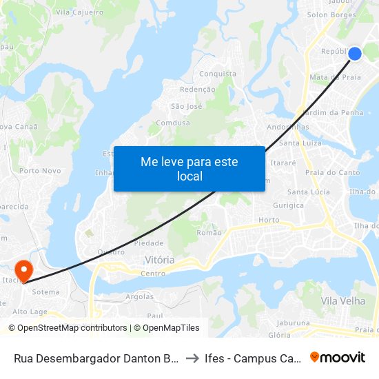 Rua Desembargador Danton Bastos, 14 to Ifes - Campus Cariacica map